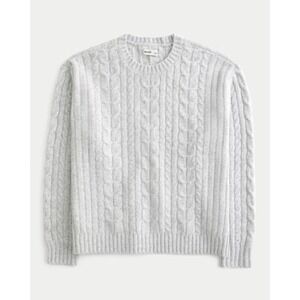 Hollister Comfy Cloud Cable Knit Crew‎ Sweater Cream White Long Sleeve Size M